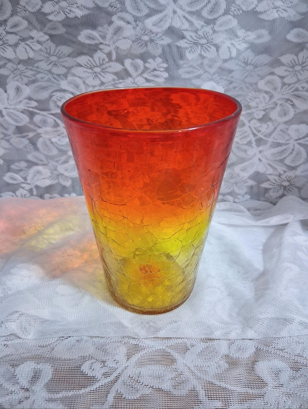 Vintage Blenko Crackle Glass Vase Amberina Orange - Picture 10 of 10